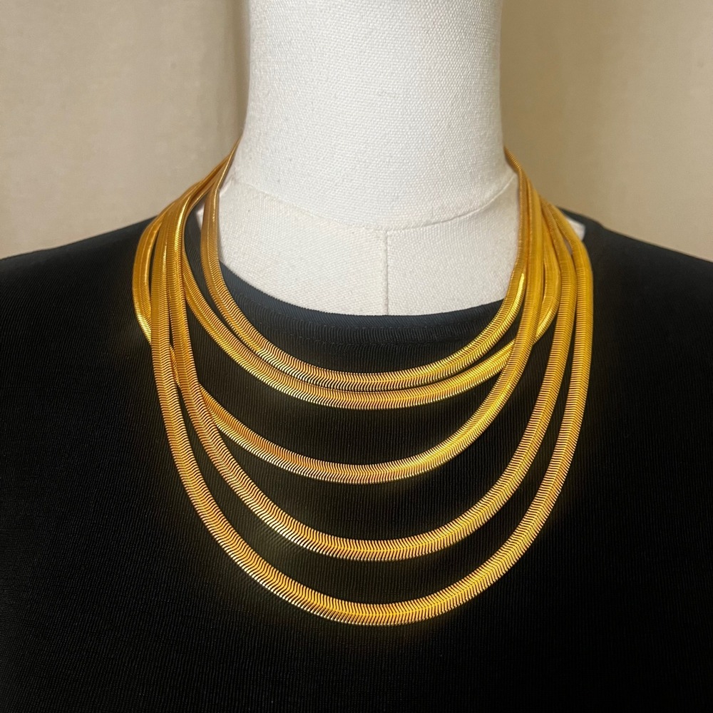 Multi Strand Gold Snake Chain Necklace Statement Layered 18" Drop Bold